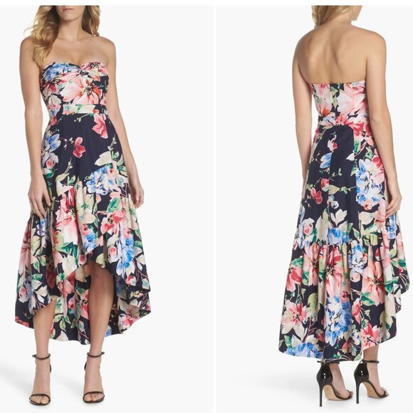 Eliza J || Strapless High / Low Floral Print Dress - Picture 1 of 9